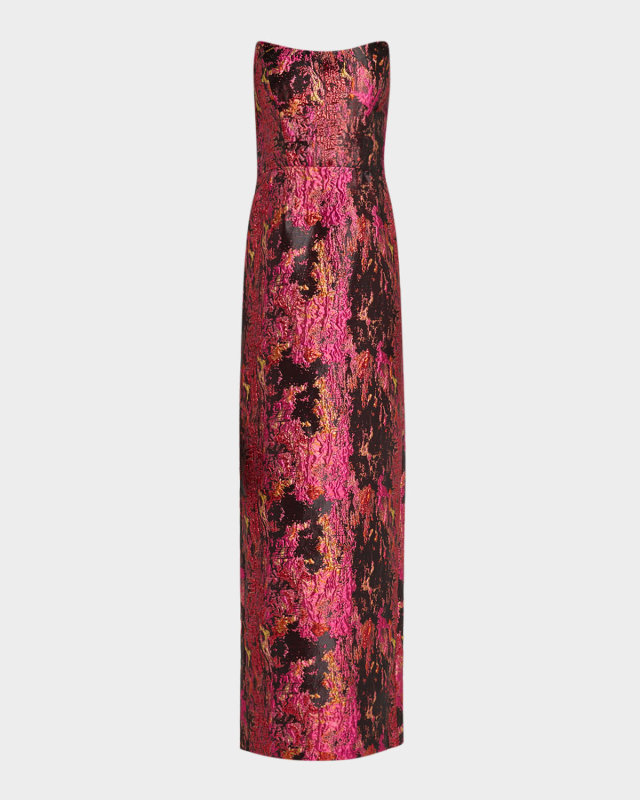 Lumina Strapless Metallic Jacquard Column Gown